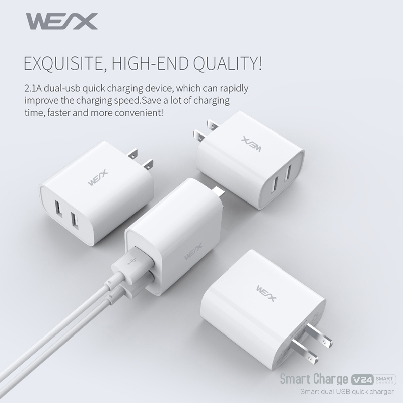 WEX - Carregador de viagem dual USB V24, carregador de parede, adaptador de energia