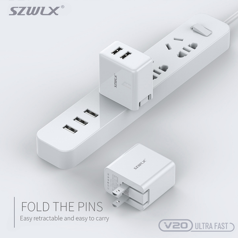 WEX V20 Dual USB Wall Charger com Plug Folable para iPhone X /8 /7 /6s /Plus, iPad Air 2 /mini 3, Galaxy S7 /S6 /S6 Edge, Note 5 e More, White