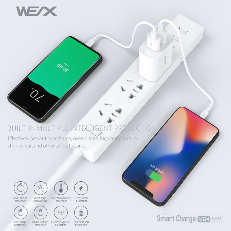 WEX V24 wall charger, USB charger, fast charger, dual port charger